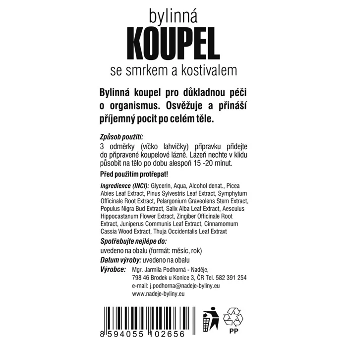 Bylinná koupel se smrkem a kostivalem na klouby a záda 250ml