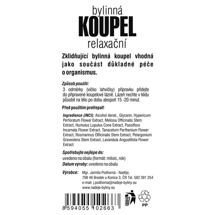 Relaxační bylinná koupel na nervy a zklidněni 250ml